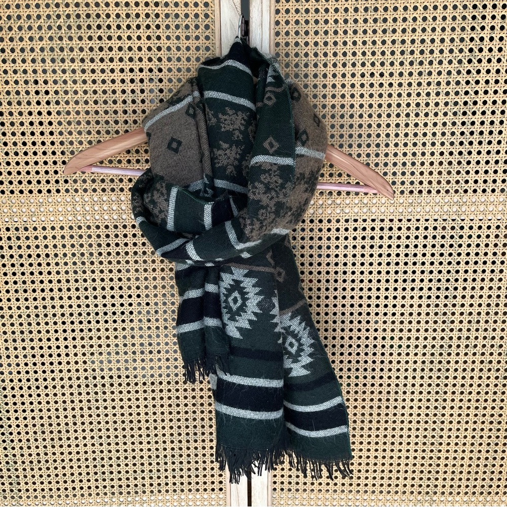 Dark Green Patterned Scarf wrap